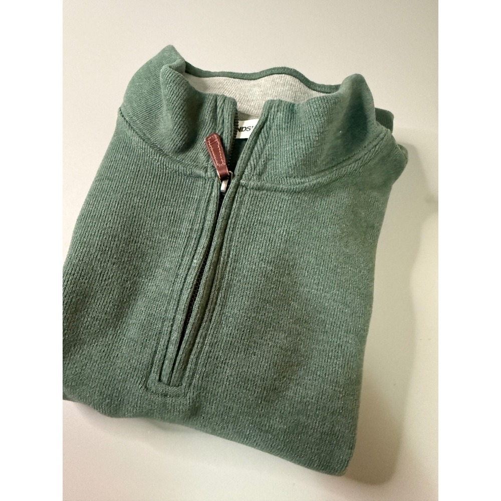 Lands End Mens Large Tall Green Quarter Zip Pullover Cotton Blend Sweater L/T